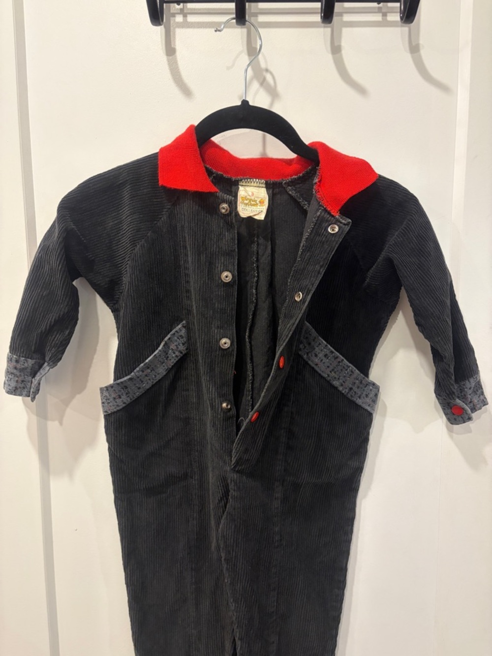 Vintage Winnie the Pooh Kids Black Corduroy Jumpsuit Red accents - Picture 9 of 15